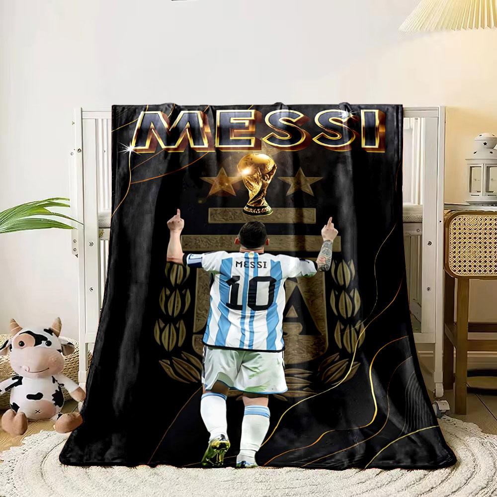 Stripes, gold text, trophy, player celebrating in Argentina jersey. for all seasons blanket lunch break throw gift 80cm x 120cm
Stripes, gold text, trophy, player celebrating in Argentina jersey. for all seasons blanket lunch break throw gift 80cm x 120cm