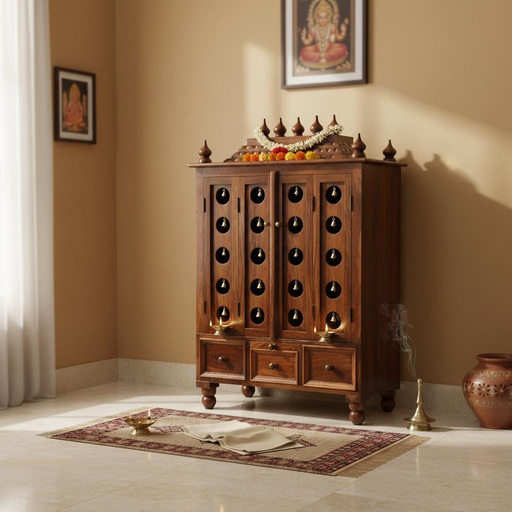 Wooden Temple | Hindu Religion Pooja Mandir Decor-Indian Traditional Mandir with Bell Accents | Pooja idol Stand Decor Temple ,Office Decor
Wooden Temple | Hindu Religion Pooja Mandir Decor-Indian Traditional Mandir with Bell Accents | Pooja idol Stand Decor Temple ,Office Decor
