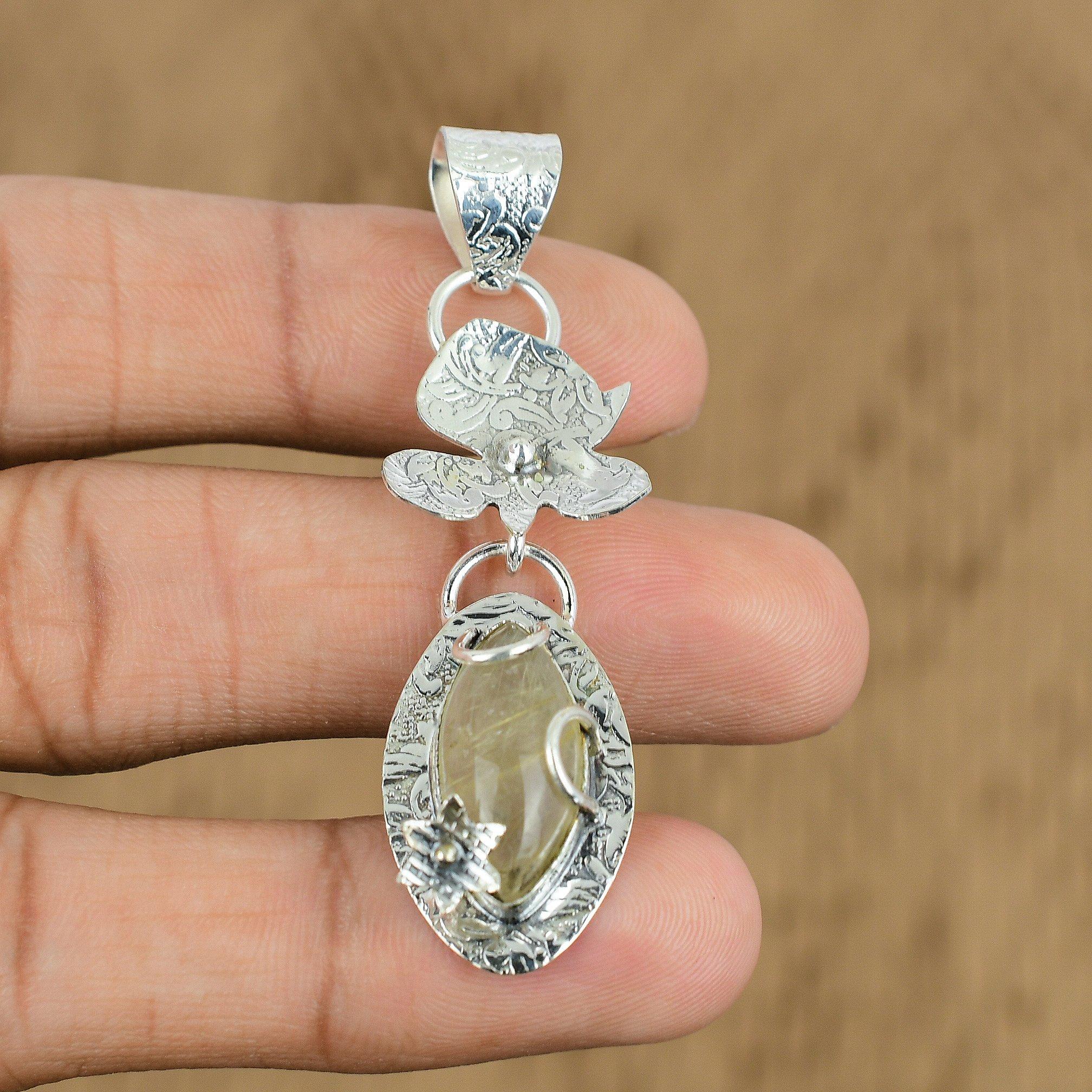Womens day Deal Golden Rutile Stone 925 Silver Engagement Mother Pendant Jewelry
Womens day Deal Golden Rutile Stone 925 Silver Engagement Mother Pendant Jewelry