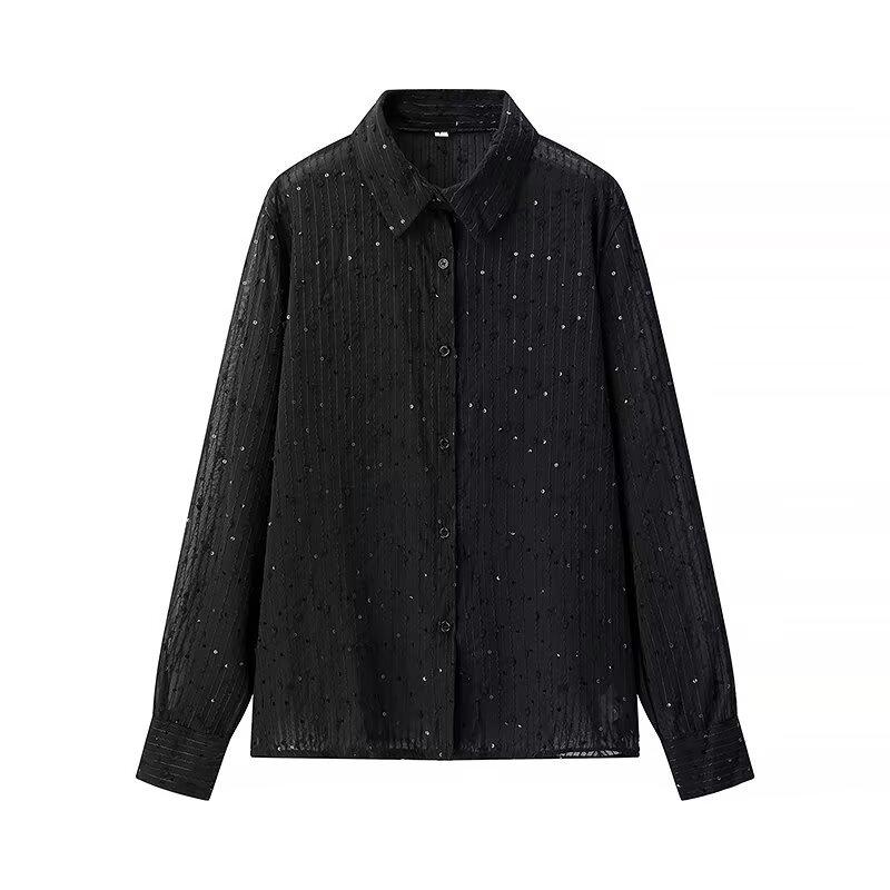 Женская мода весна 2025 европейский и американский стиль рубашка с пайетками и вырезами с длинным рукавом L чёрный
Женская мода весна 2025 европейский и американский стиль рубашка с пайетками и вырезами с длинным рукавом L чёрный