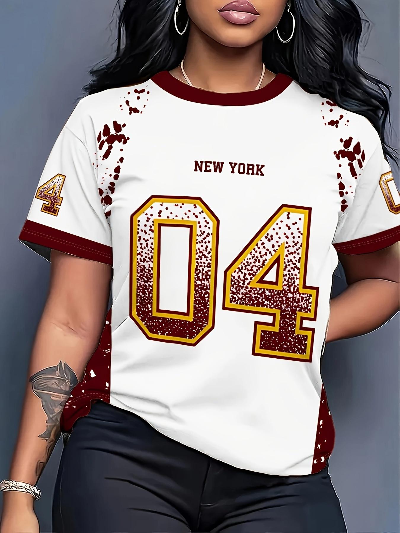 Women New York Themed Retro T-Shirt - WhiteRedGolden Color Short Sleeve Top with 04 Number Print ; Splatter Ink Trim Streetwear Casual Summer Blou 3XL дубильна кора
Women New York Themed Retro T-Shirt - WhiteRedGolden Color Short Sleeve Top with 04 Number Print ; Splatter Ink Trim Streetwear Casual Summer Blou 3XL дубильна кора