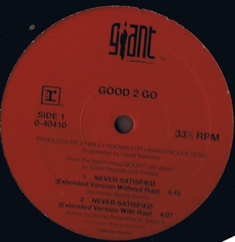 12inch Record GOOD 2 GO - Never Satisfied 040410 Giant Records 1992 US Rap & Hip-Hop/R&B Used
12inch Record GOOD 2 GO - Never Satisfied 040410 Giant Records 1992 US Rap & Hip-Hop/R&B Used