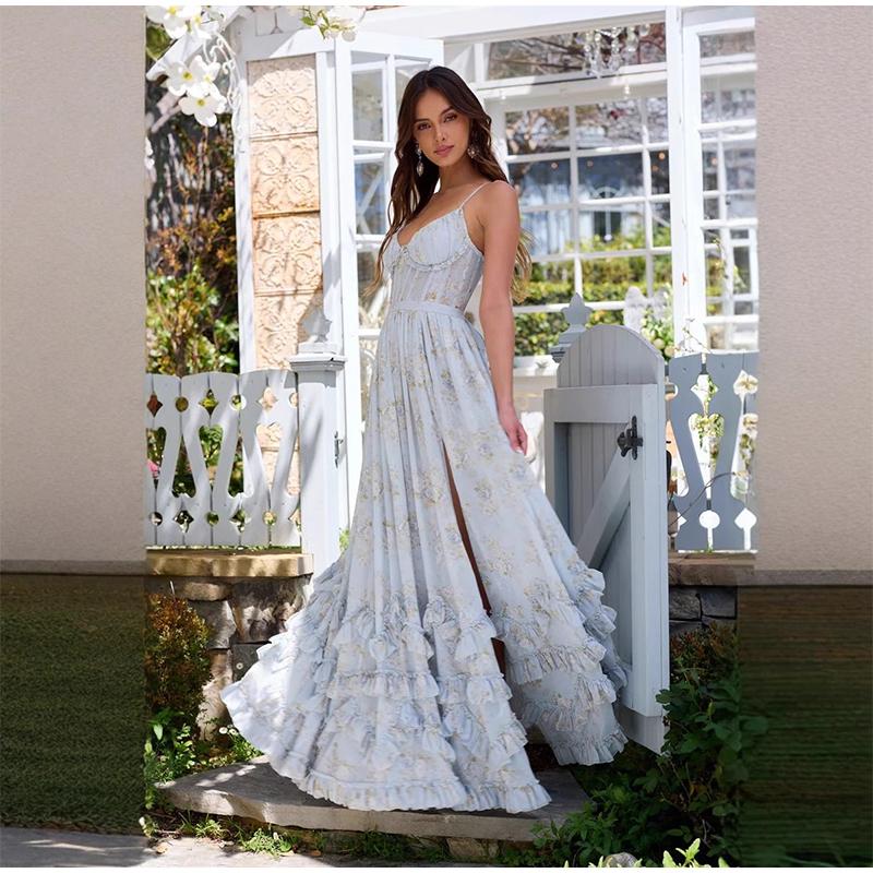Ladies Spaghetti Strap Floral Waist Cinching Split Dress for Beach Travel Summer New Outfit Waist Cinching Temperament Long Women s Dresses XS синій
Ladies Spaghetti Strap Floral Waist Cinching Split Dress for Beach Travel Summer New Outfit Waist Cinching Temperament Long Women s Dresses XS синій