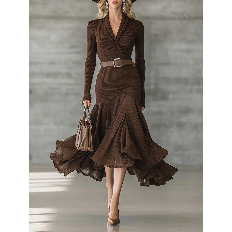 2025 European and American Women s Fashion Amazon Autumn New Solid Color Patchwork V-Neck Long-Sleeve Dress Long Skirt Flared Skirt Dark Brown S
2025 European and American Women s Fashion Amazon Autumn New Solid Color Patchwork V-Neck Long-Sleeve Dress Long Skirt Flared Skirt Dark Brown S