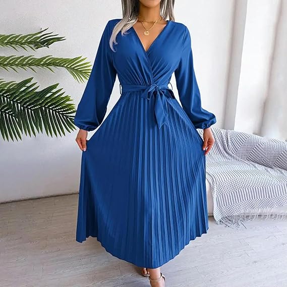 Женское платье макси с v-образным вырезом и длинными рукавами, плиссированное длинное платье с крестообразными складками XL синий
Женское платье макси с v-образным вырезом и длинными рукавами, плиссированное длинное платье с крестообразными складками XL синий