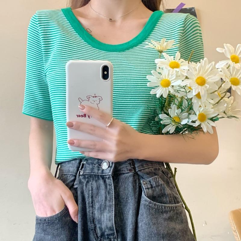 Loose Pullover Tops Net Red U-neck Striped Short-sleeved Knit Shirt Summer T-shirt Women Casual Essential Comfort and Style Slim Fit Pullovers Tees One Size
Loose Pullover Tops Net Red U-neck Striped Short-sleeved Knit Shirt Summer T-shirt Women Casual Essential Comfort and Style Slim Fit Pullovers Tees One Size