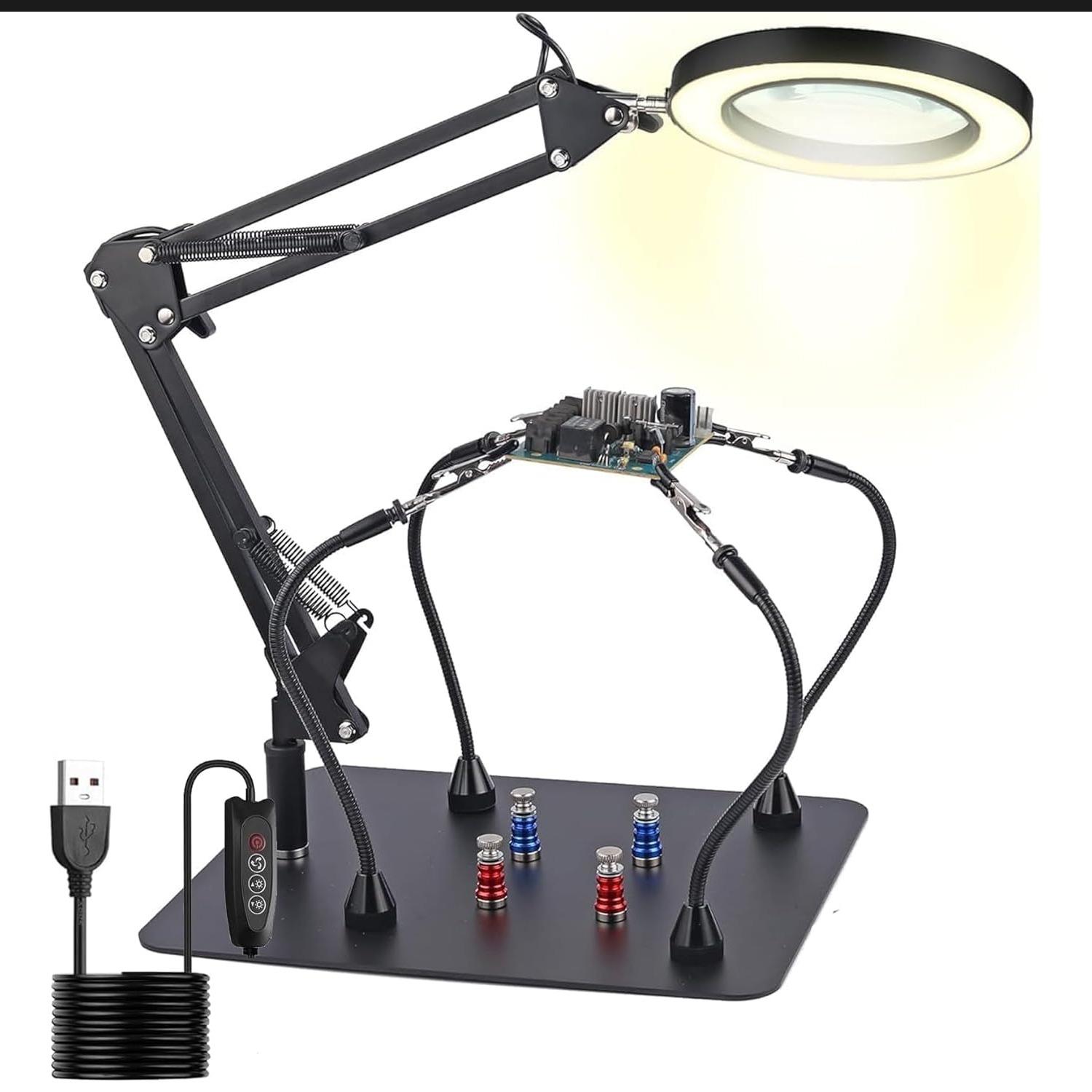 10X LED Magnifying Glass with Magnetic Base 3 Color Modes Adjustable Soldering Station with Stand for Electronics/Jewelry Repair чорний
10X LED Magnifying Glass with Magnetic Base 3 Color Modes Adjustable Soldering Station with Stand for Electronics/Jewelry Repair чорний