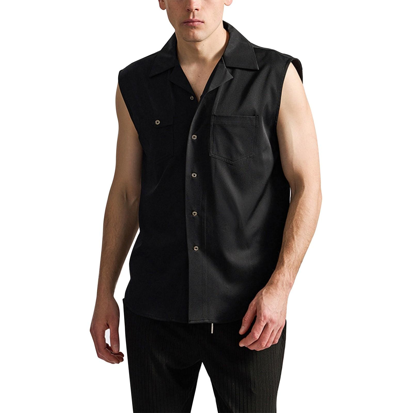 Мужская повседневная модная однотонная рубашка без рукавов с карманами и однобортным лацканом M чёрный
Мужская повседневная модная однотонная рубашка без рукавов с карманами и однобортным лацканом M чёрный