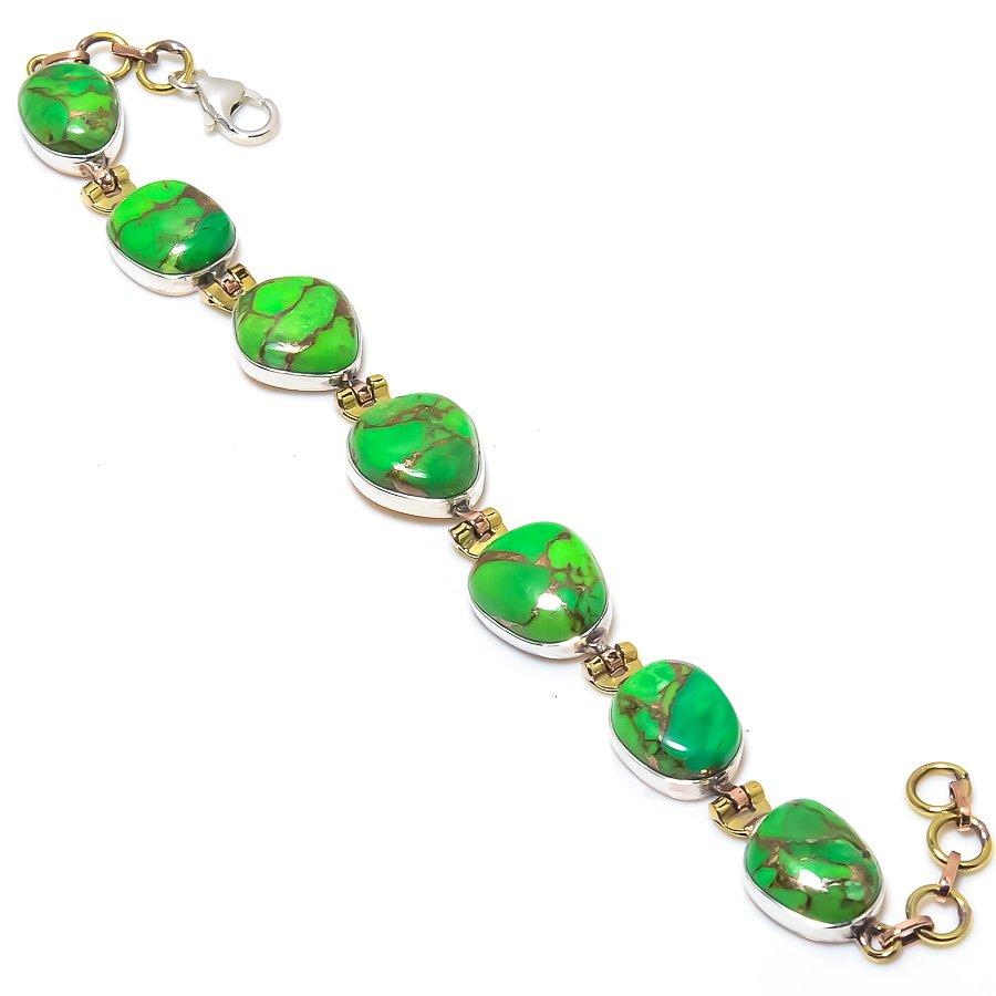 Natural Copper Turquoise Gemstone 925 Sterling Silver TwoTone Bracelet 7-8 f0A28
Natural Copper Turquoise Gemstone 925 Sterling Silver TwoTone Bracelet 7-8 f0A28
