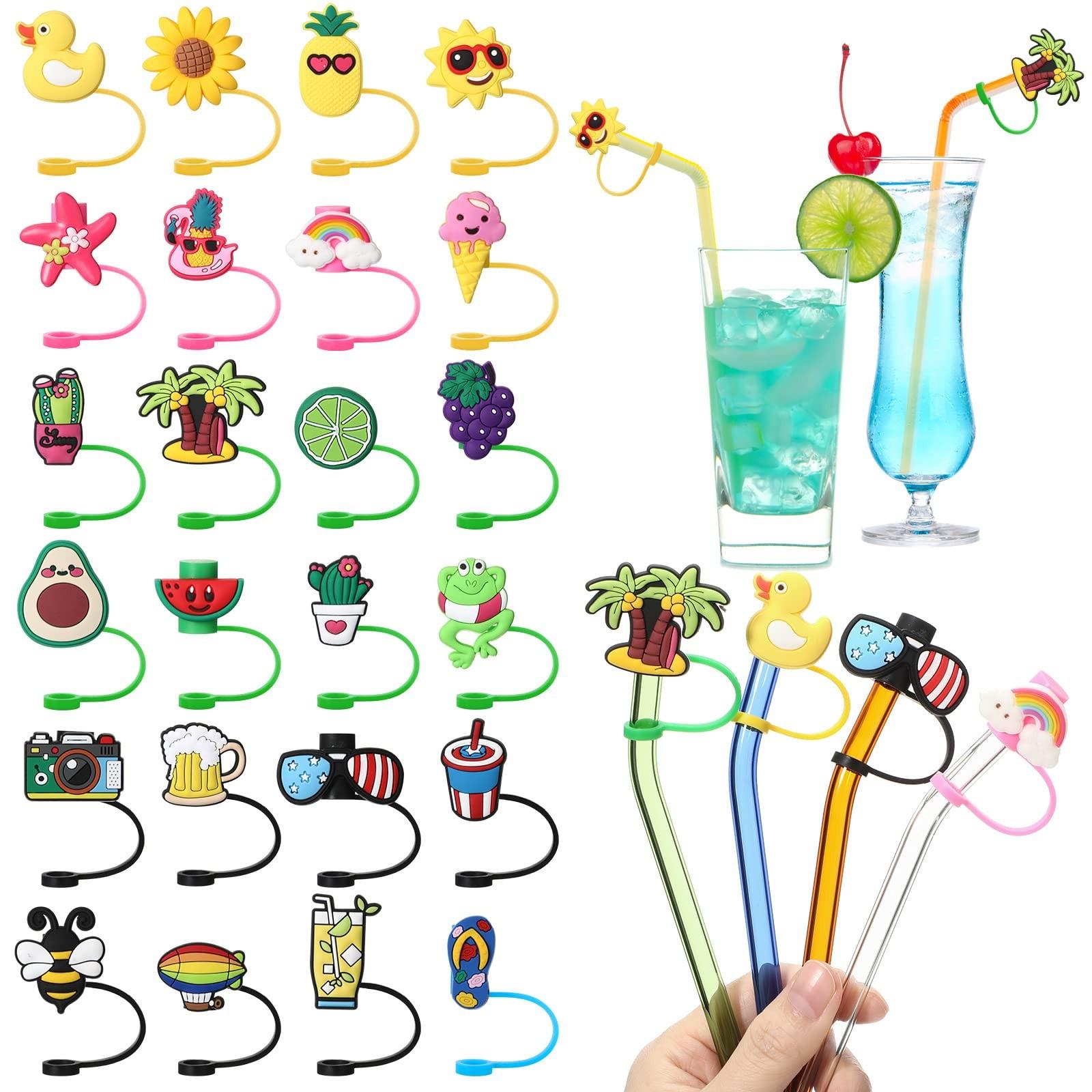 24 милых летних соломенных чехла для очков на 30 и 40 унций, соломенные верхние чехлы для чашек разной формы