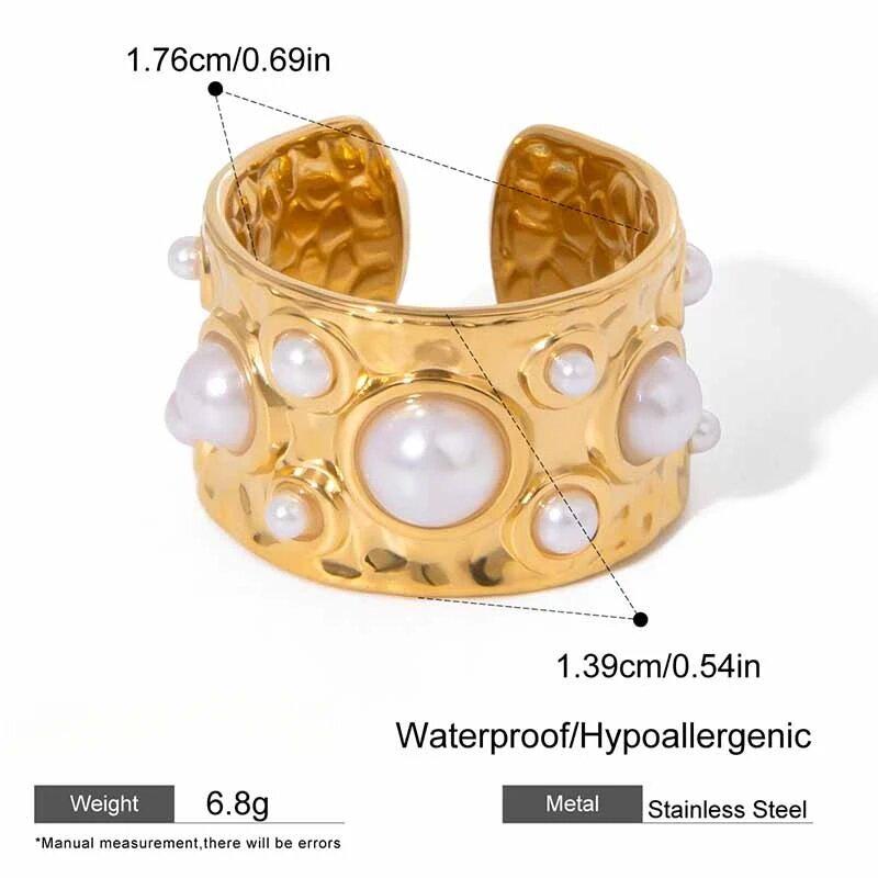 Hammer Patterned Pearl Open Ring 304 Stainless Steel Metal 18K PVD Gold Plated Prevent Allergy Waterproof Zircon resizable
Hammer Patterned Pearl Open Ring 304 Stainless Steel Metal 18K PVD Gold Plated Prevent Allergy Waterproof Zircon resizable