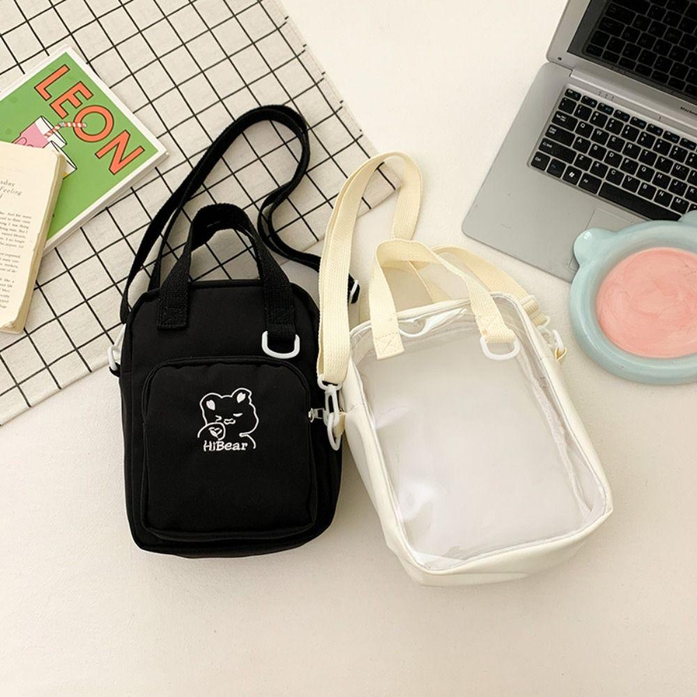 Мультяшная холщовая сумка через плечо с изображением медведя, прозрачная сумка на плечо, милая кукольная сумка для детей