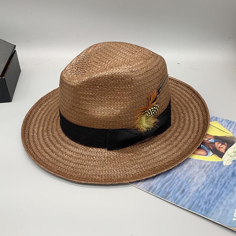 Eay Eight-Point Straw Hand-Woven Top Hat, Travel Shopping, Small Hat, Feather Jazz Hat Adjustable темно-коричневого кольору
Eay Eight-Point Straw Hand-Woven Top Hat, Travel Shopping, Small Hat, Feather Jazz Hat Adjustable темно-коричневого кольору