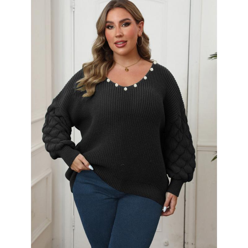 Женский свитер большого размера с рукавами-ананасами, вязаная базовая рубашка с глубоким V-вырезом и отделкой жемчугом, повседневный топ 3XL чёрный
Женский свитер большого размера с рукавами-ананасами, вязаная базовая рубашка с глубоким V-вырезом и отделкой жемчугом, повседневный топ 3XL чёрный
