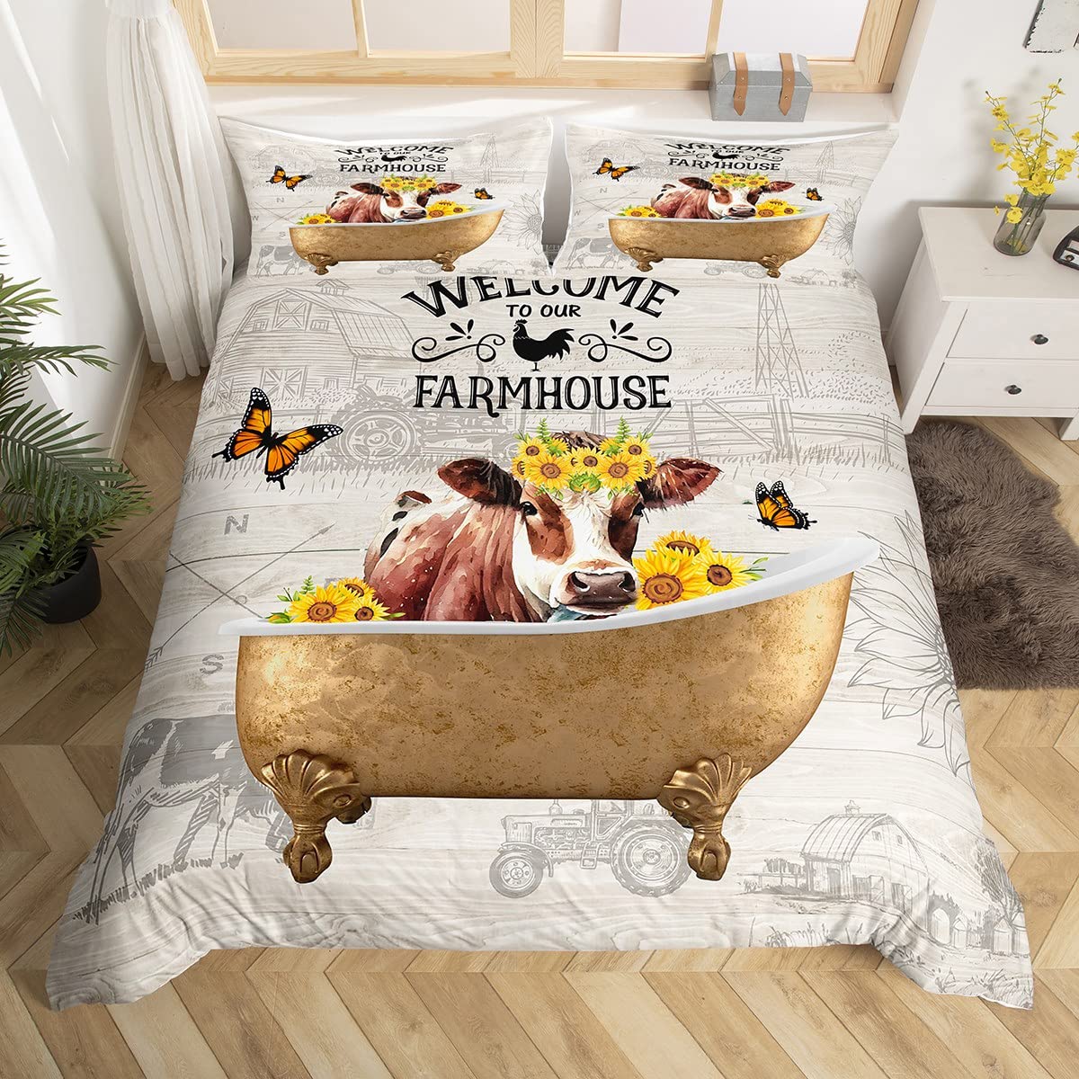 Cow Quilt Cover Kit Single Size King Dimension Size Farm Animal Sleep Bedding Kit Green Vine Leaves Print Pattern Comforter Cover Rustic Wood Board EU single(135x200cm)
Cow Quilt Cover Kit Single Size King Dimension Size Farm Animal Sleep Bedding Kit Green Vine Leaves Print Pattern Comforter Cover Rustic Wood Board EU single(135x200cm)