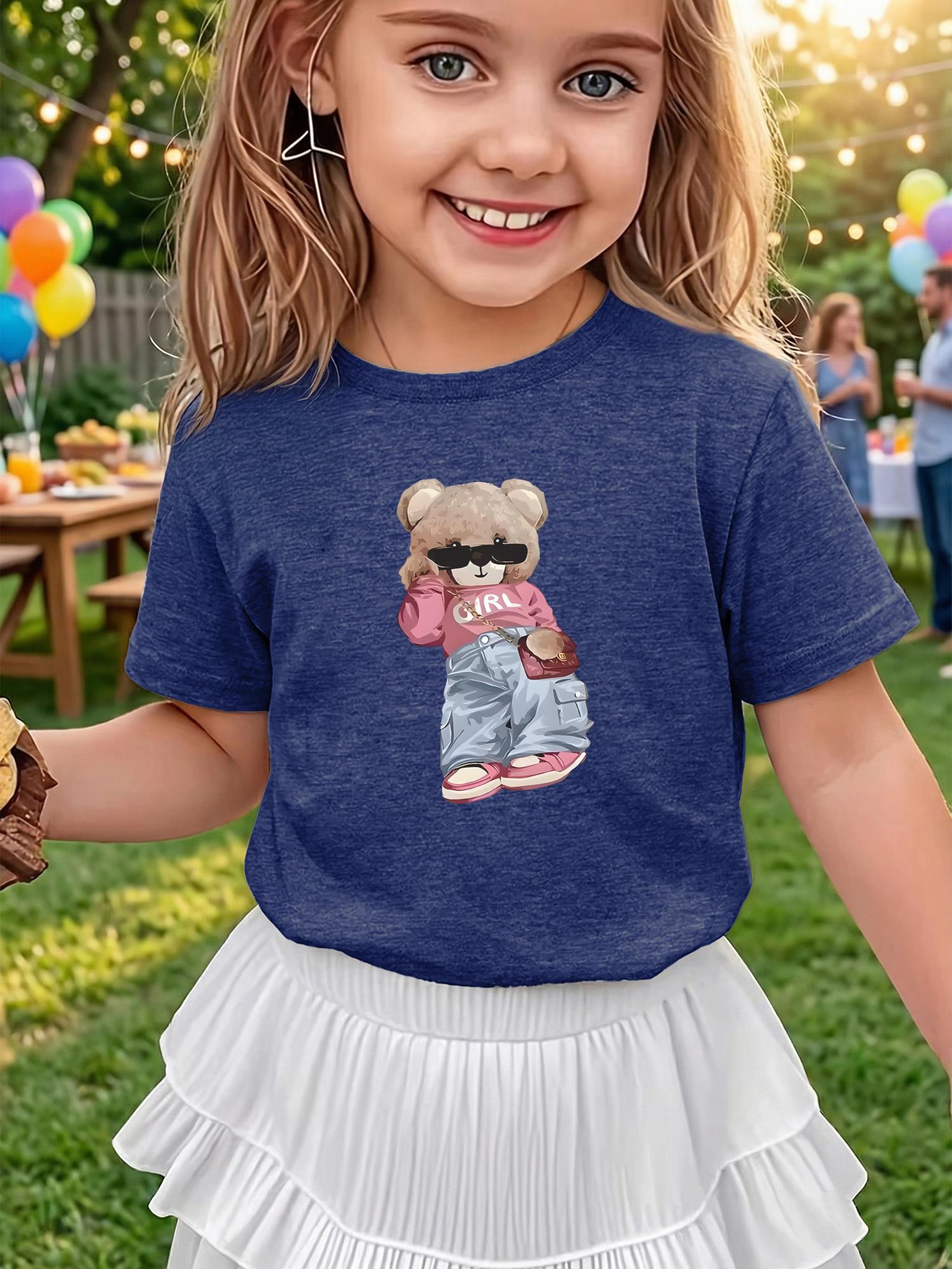 Spring and summer girls casual sports comfortable short-sleeved T-shirt with pink bear print 160
Spring and summer girls casual sports comfortable short-sleeved T-shirt with pink bear print 160