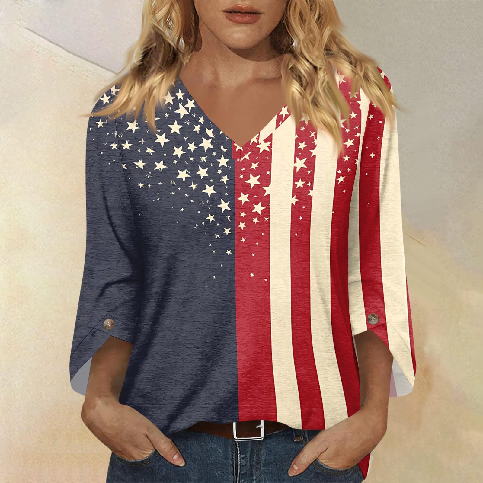Women’s Fashion Casual V Neck Three Quarter Sleeve Top with Independence Day Flag Print Loose Fit Comfortable Blouse for Daily Wear M
Women’s Fashion Casual V Neck Three Quarter Sleeve Top with Independence Day Flag Print Loose Fit Comfortable Blouse for Daily Wear M