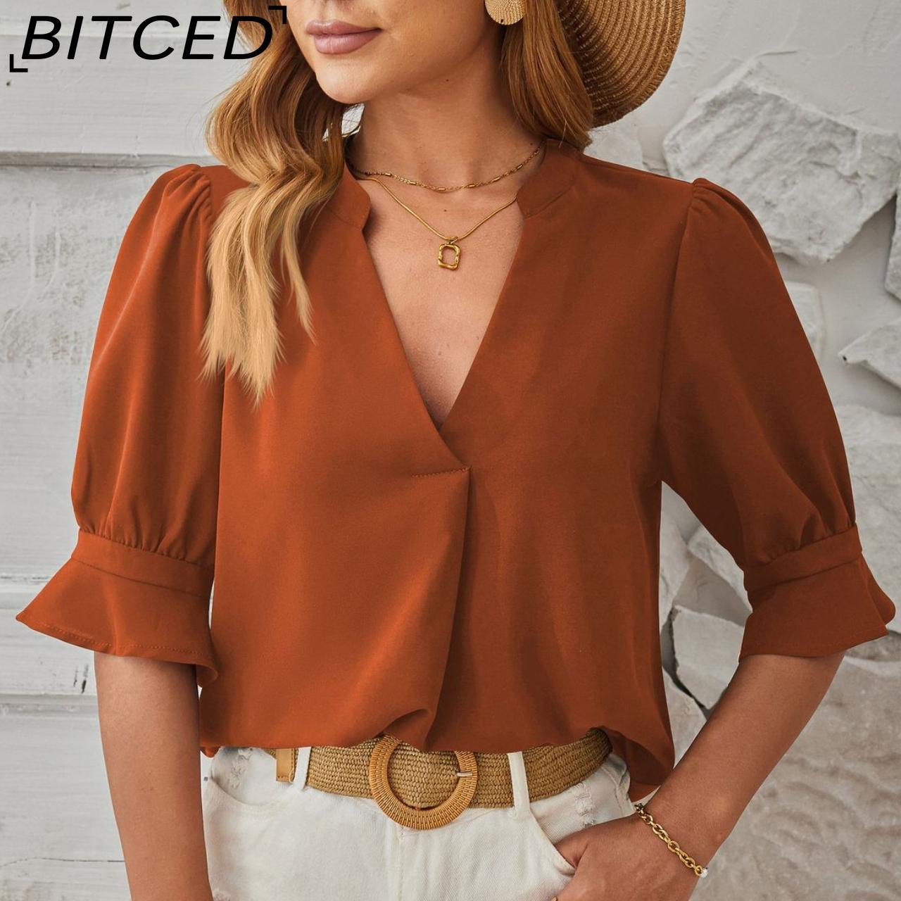 BITCED Women s Spring/summer New Solid Color V-neck Mid-sleeve Comfortable Breathable Casual Top
BITCED Women s Spring/summer New Solid Color V-neck Mid-sleeve Comfortable Breathable Casual Top