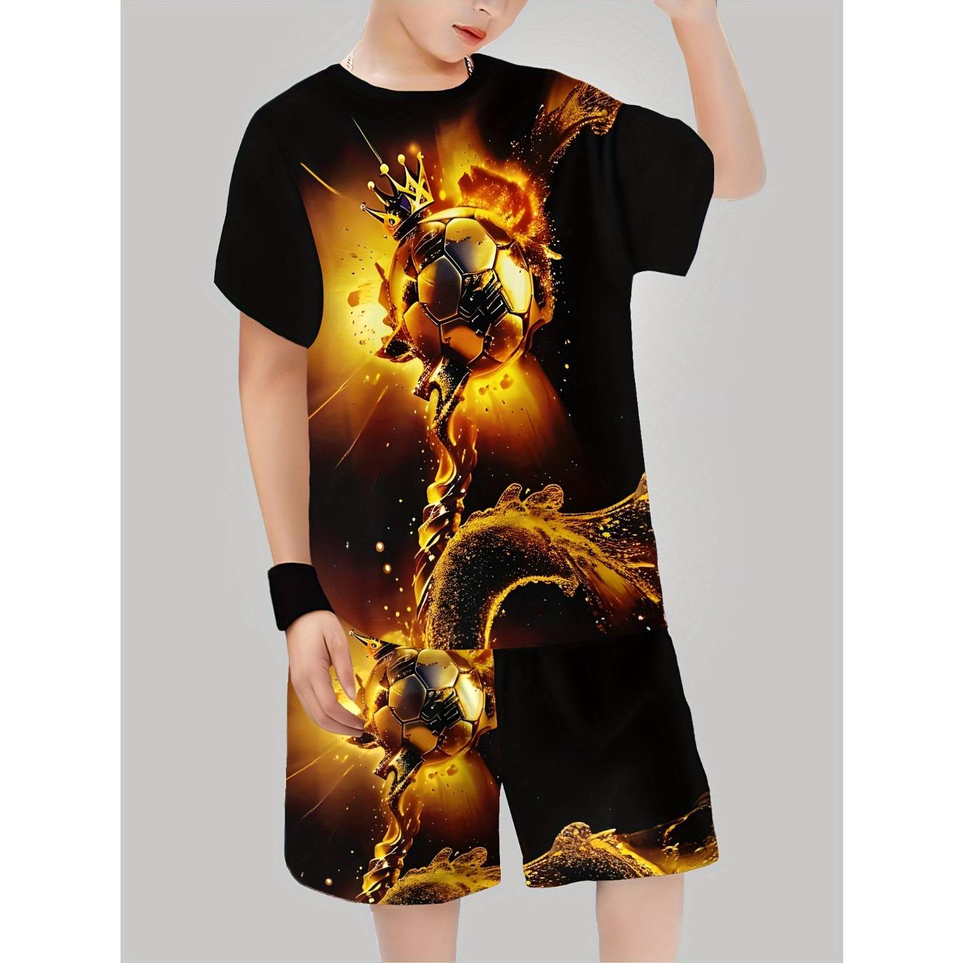 Boys 3D Soccer Ball Print T-Shirt and Shorts Set, Casual Crew Neck Pullover, Polyester Knit Fabric, Regular 5-6Y
Boys 3D Soccer Ball Print T-Shirt and Shorts Set, Casual Crew Neck Pullover, Polyester Knit Fabric, Regular 5-6Y