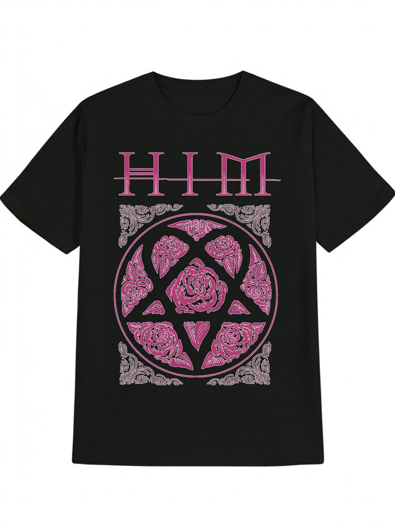 Casual Crew Neck T-shirt with Pink Rose & Star Design - HIM Print XXL
Casual Crew Neck T-shirt with Pink Rose & Star Design - HIM Print XXL