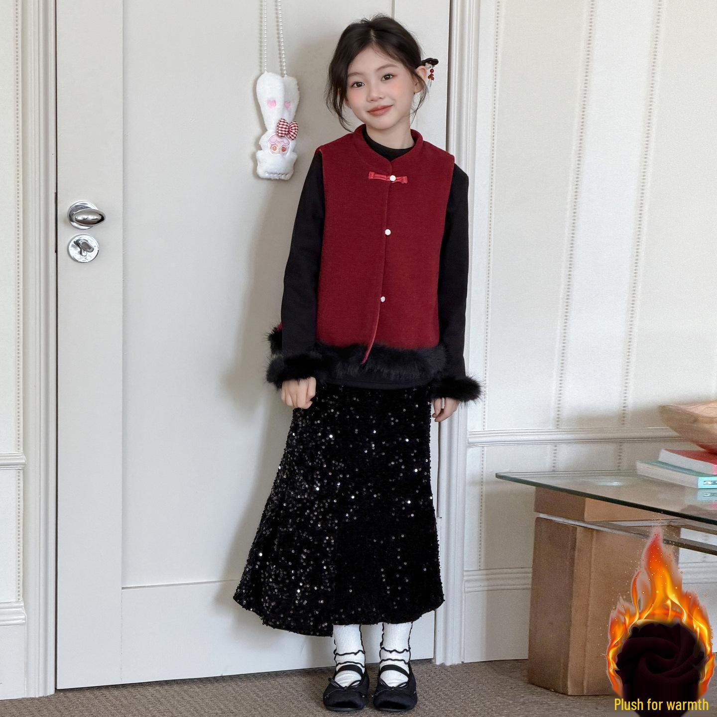 Girls 2025 New Year s Outfit: Red Winter Vest, Fleece-Lined Base Layer, and Skirt Set 130 cm
Girls 2025 New Year s Outfit: Red Winter Vest, Fleece-Lined Base Layer, and Skirt Set 130 cm