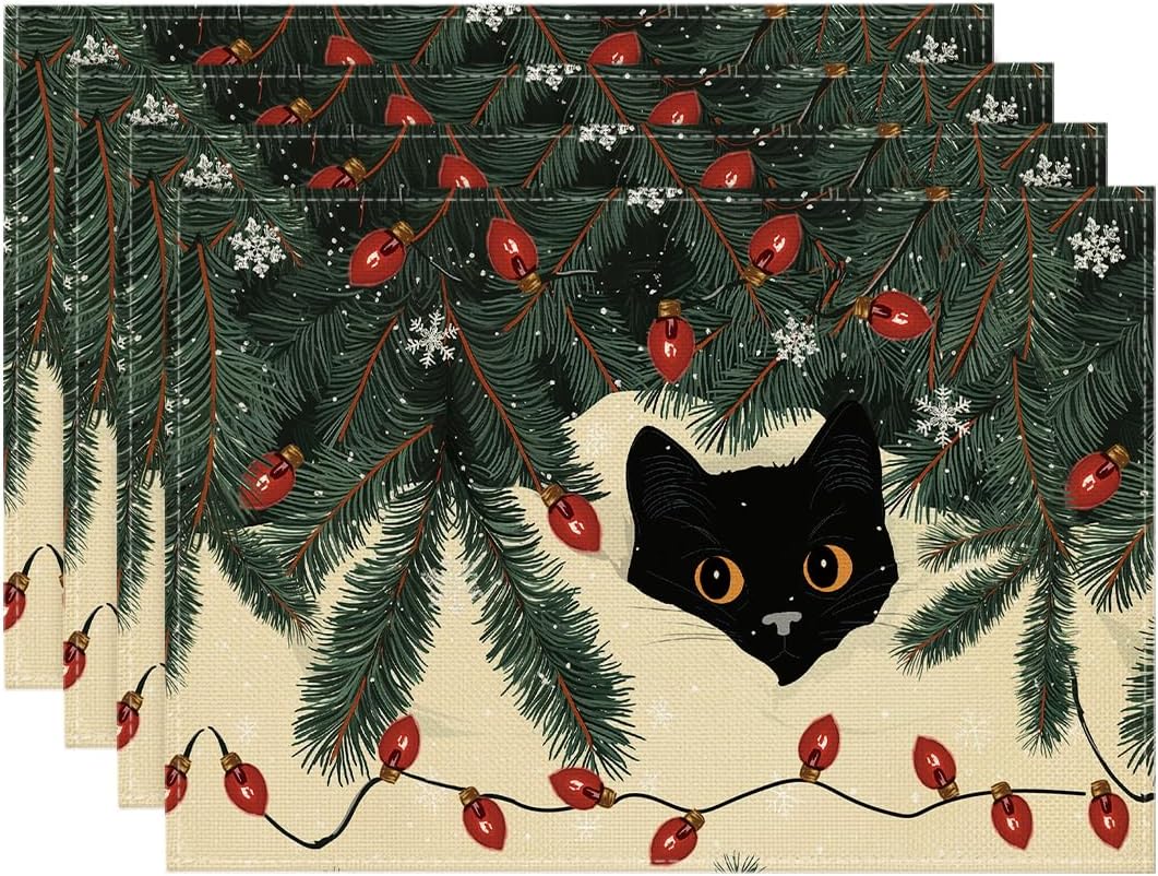 Christmas Lights Cat Placemats Set of 4, 12x18 Inch Seasonal Winter Holiday Place Mats for Party Dining Table 4pcs-12x18
Christmas Lights Cat Placemats Set of 4, 12x18 Inch Seasonal Winter Holiday Place Mats for Party Dining Table 4pcs-12x18