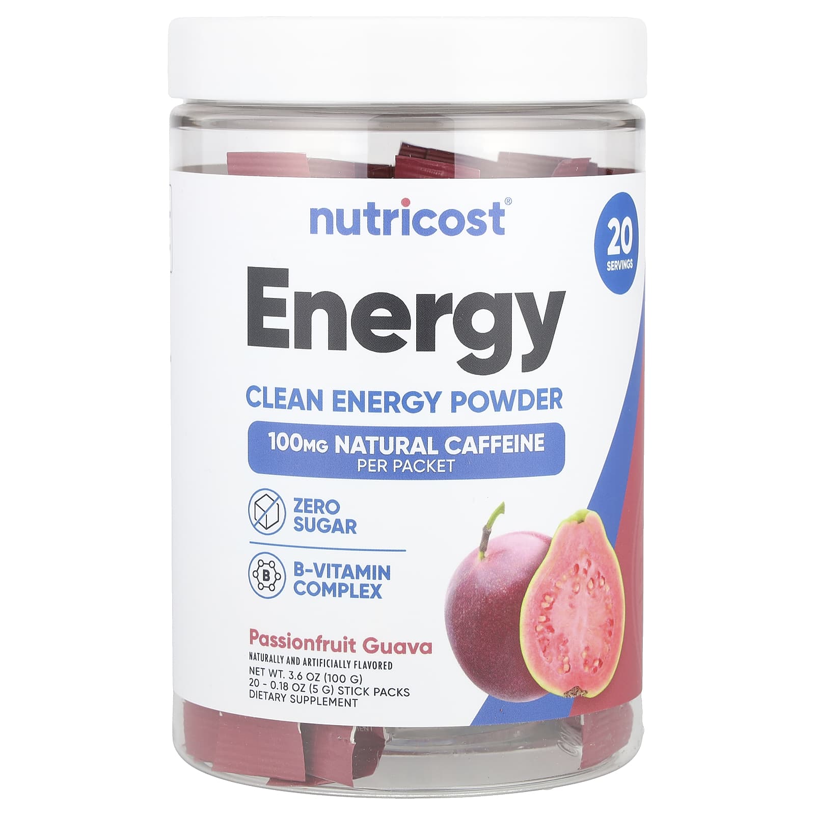 Nutricost, Energy, Clean Energy Powder, Passion Fruit Guava, 20 stick packs, 5 g (0.18 oz) each
Nutricost, Energy, Clean Energy Powder, Passion Fruit Guava, 20 stick packs, 5 g (0.18 oz) each