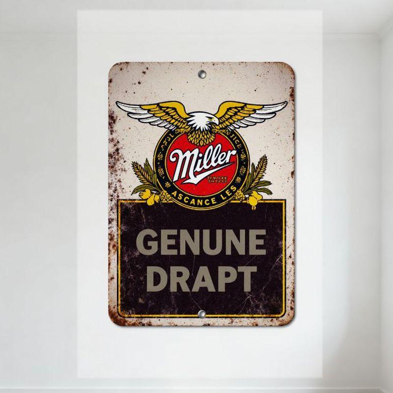 Vintage Miller Genuine Draft Metal Tin Sign, Rusty Weathered Cream Background with Red Eagle Emblem, Green Laurel Leaves & Yello 20x30cm(7.8x11.8inch)
Vintage Miller Genuine Draft Metal Tin Sign, Rusty Weathered Cream Background with Red Eagle Emblem, Green Laurel Leaves & Yello 20x30cm(7.8x11.8inch)