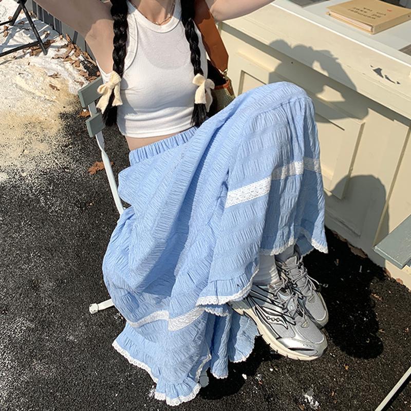Women s Spring/Summer Blue A-Line Midi Skirt with Lace Ruffles - Resort Style Flowy Long Skirt with Drapey Elegance S
Women s Spring/Summer Blue A-Line Midi Skirt with Lace Ruffles - Resort Style Flowy Long Skirt with Drapey Elegance S