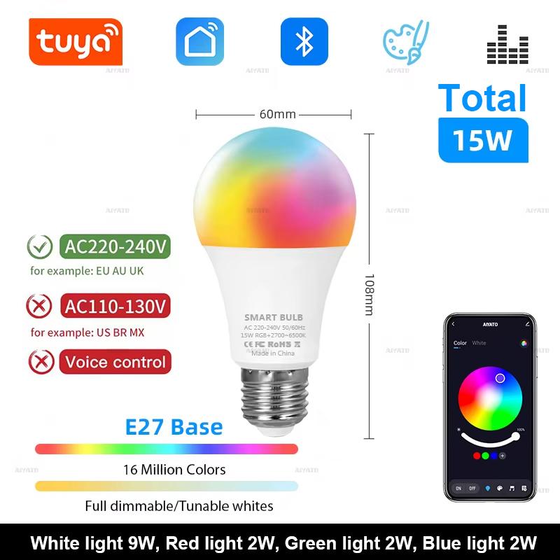Tuya Bluetooth LED Bulb Dimmable 15W 18W E27 B22 220V RGBCW Color Change Lamps Smart Life APP Group Control Music Rhythm Timing Yes&AC 220-240V
Tuya Bluetooth LED Bulb Dimmable 15W 18W E27 B22 220V RGBCW Color Change Lamps Smart Life APP Group Control Music Rhythm Timing Yes&AC 220-240V