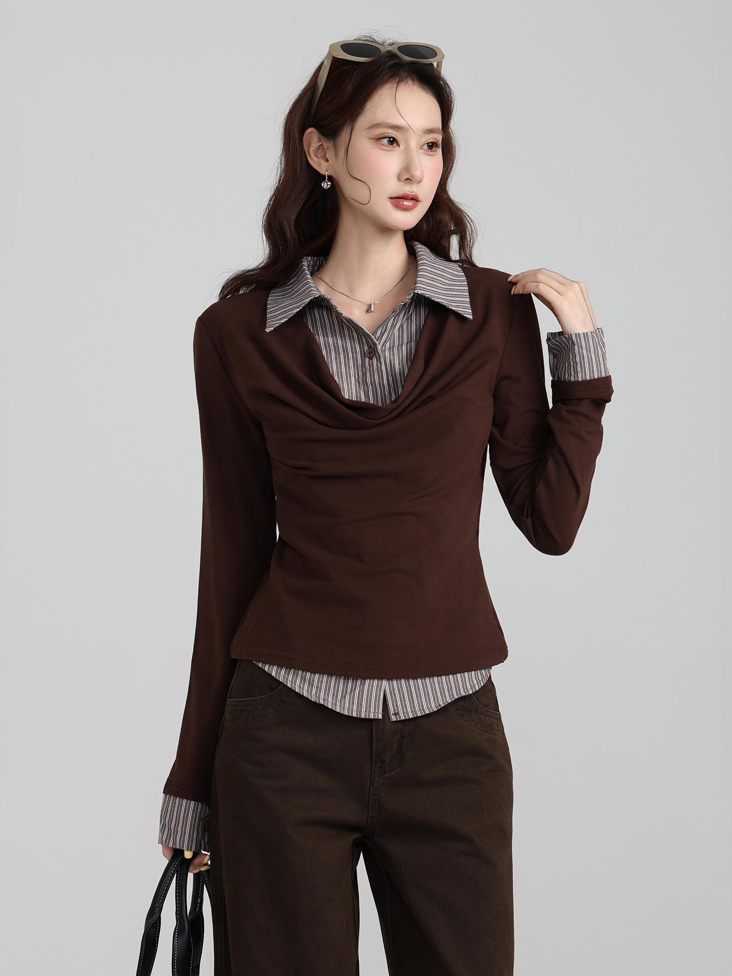 Korean college style fake two-piece striped shirt swinging collar long-sleeved women s autumn slim and thin bottom top S
Korean college style fake two-piece striped shirt swinging collar long-sleeved women s autumn slim and thin bottom top S