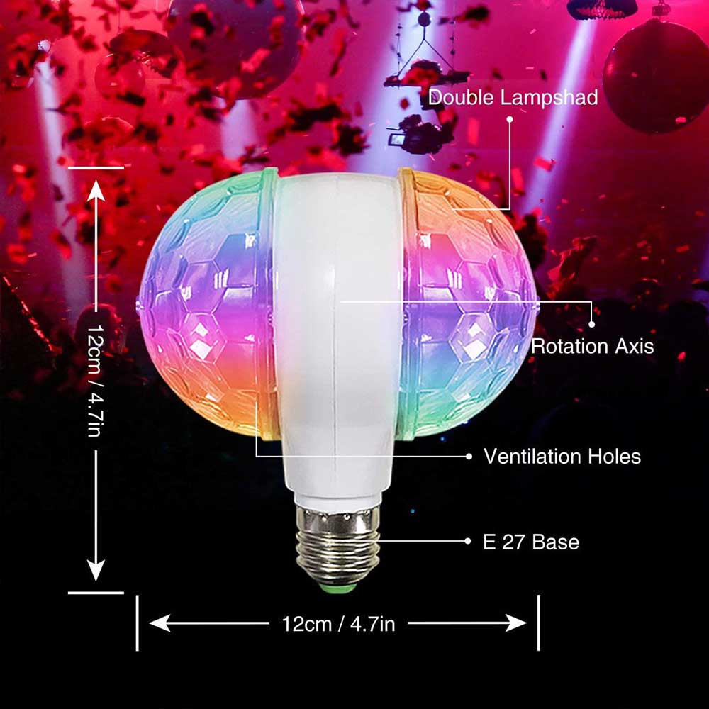 6W LED Stage Light Bulb E27 Base Colorful RGB Disco Light Projector Dual Rotating Head Atmosphere Projection Light for Party KTV
6W LED Stage Light Bulb E27 Base Colorful RGB Disco Light Projector Dual Rotating Head Atmosphere Projection Light for Party KTV