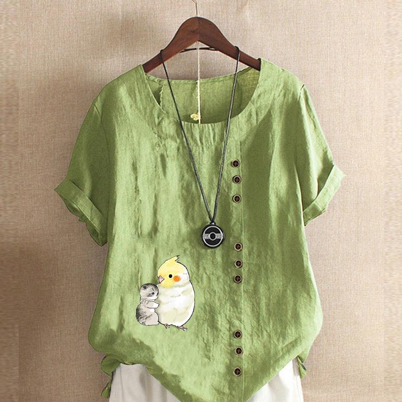 Женская модная футболка с круглым вырезом и короткими рукавами с принтом кота и попугая, повседневная хлопково-льняная рубашка с рисунком, свободная летняя блузка для отдыха, топы больших размеров 5XL зелёный
Женская модная футболка с круглым вырезом и короткими рукавами с принтом кота и попугая, повседневная хлопково-льняная рубашка с рисунком, свободная летняя блузка для отдыха, топы больших размеров 5XL зелёный