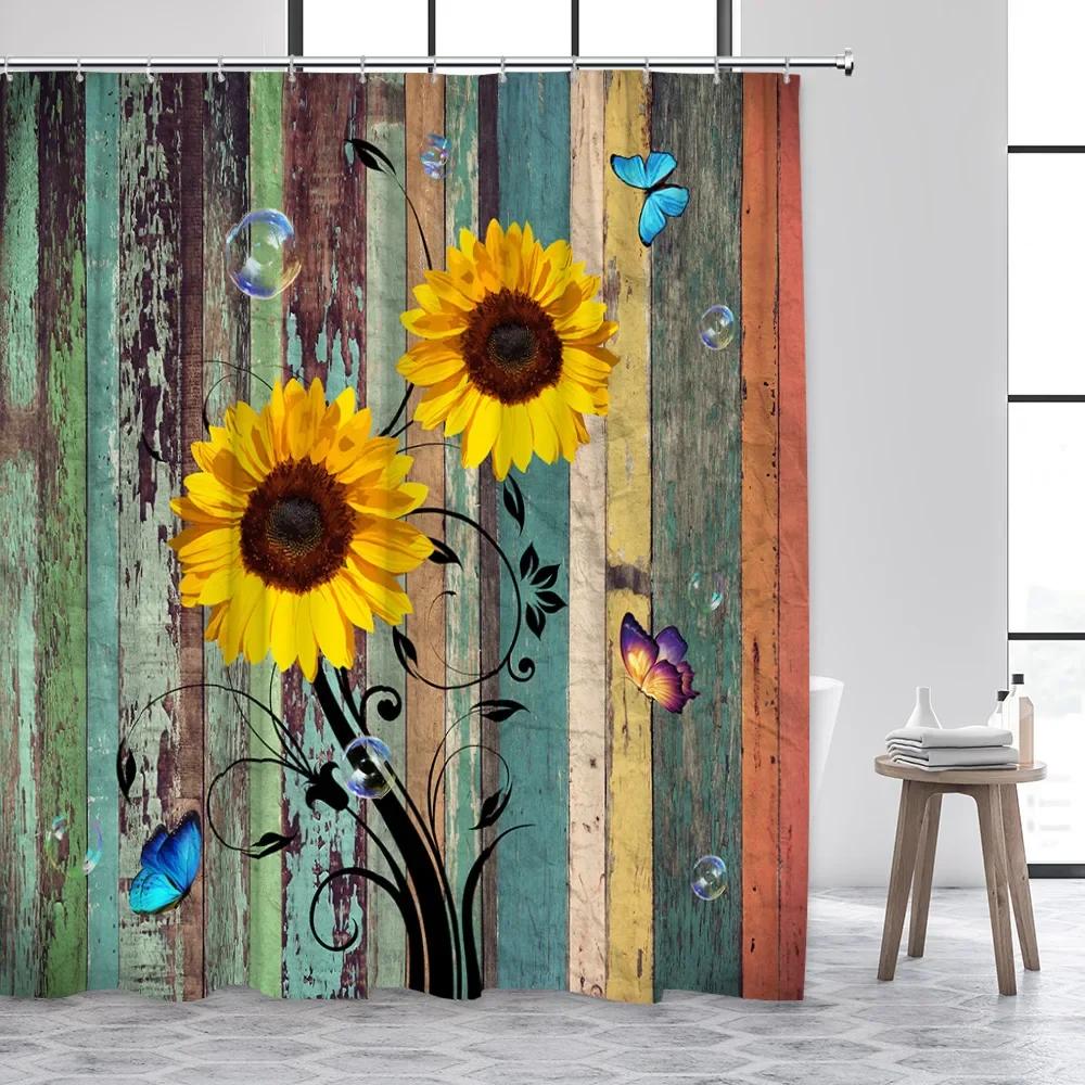 Sunflower Shower Curtain Natural Floral Butterfly Rustic Vintage Shabby Wood Board Flower Print Fabric Bathroom Decor With Hooks W60H190(CM)-1 Pcs
Sunflower Shower Curtain Natural Floral Butterfly Rustic Vintage Shabby Wood Board Flower Print Fabric Bathroom Decor With Hooks W60H190(CM)-1 Pcs