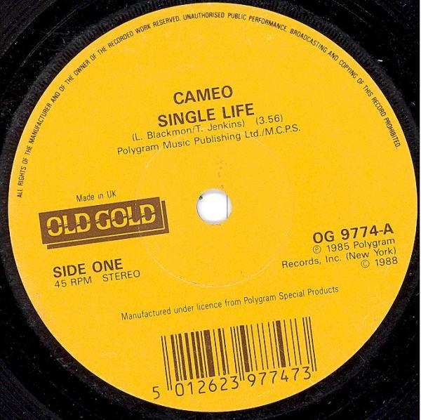 7inch Record CAMEO - Single Life / She s Strange OG9774 Old Gold 1988 UK Soul/Funk Used
7inch Record CAMEO - Single Life / She s Strange OG9774 Old Gold 1988 UK Soul/Funk Used