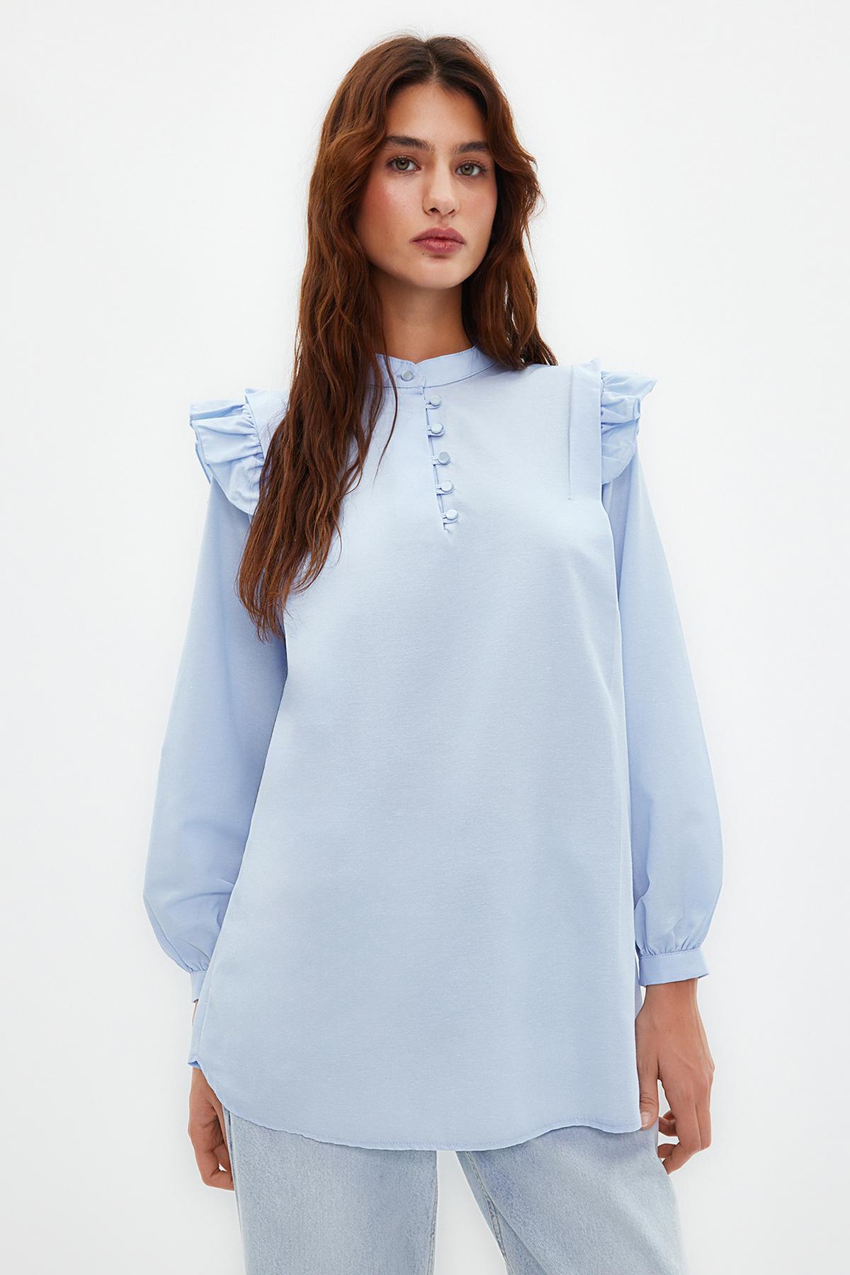 Women s Hijab Tunic Fashion New Season Light Blue Ruffle Detailed Cotton Blended Woven Shirt S urobilin кольору
Women s Hijab Tunic Fashion New Season Light Blue Ruffle Detailed Cotton Blended Woven Shirt S urobilin кольору