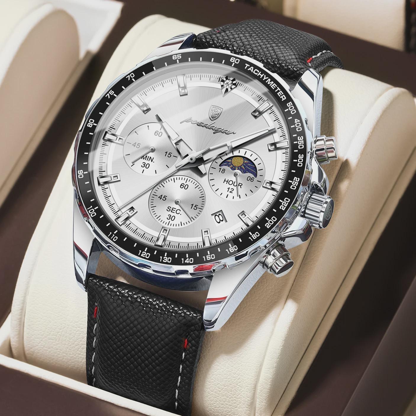 POEDAGAR New Fashionable Business Men s Watch Timing Waterproof Luminous Calendar Military Men s Leather Watches чорний/білий
POEDAGAR New Fashionable Business Men s Watch Timing Waterproof Luminous Calendar Military Men s Leather Watches чорний/білий