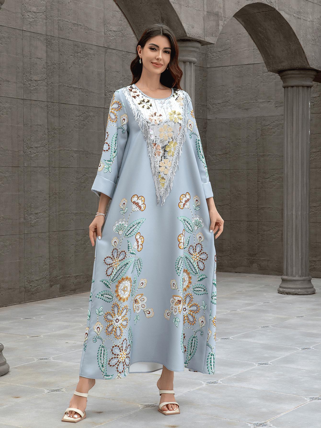 SW0834 Мусульманский женский халат с принтом кисточек и горячей отделкой XL светло-синий
SW0834 Мусульманский женский халат с принтом кисточек и горячей отделкой XL светло-синий