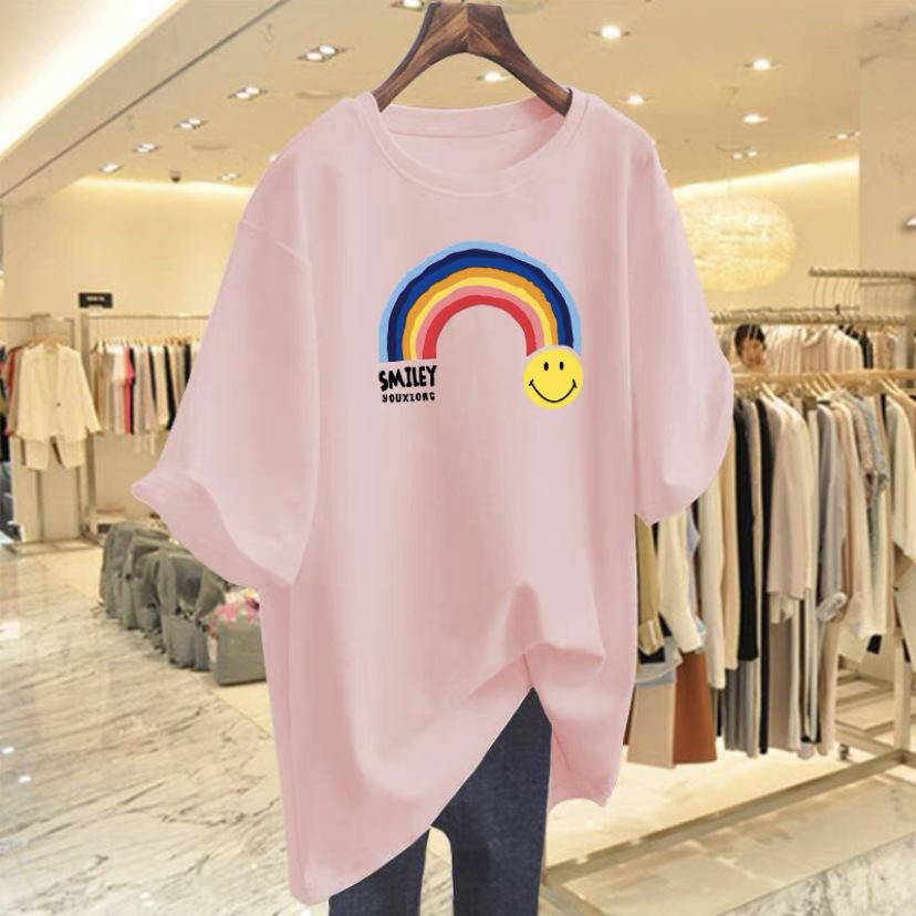 Pure cotton t-shirt women s short-sleeved pure cotton 2025 new summer big version loose rainbow smiley face long top tide XXXXL синій
Pure cotton t-shirt women s short-sleeved pure cotton 2025 new summer big version loose rainbow smiley face long top tide XXXXL синій