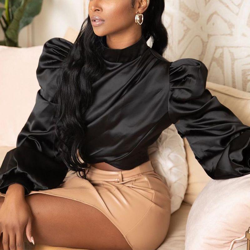 Bubble Fashion Short Stand Collar Pullover Satin Shirt Black M
Bubble Fashion Short Stand Collar Pullover Satin Shirt Black M