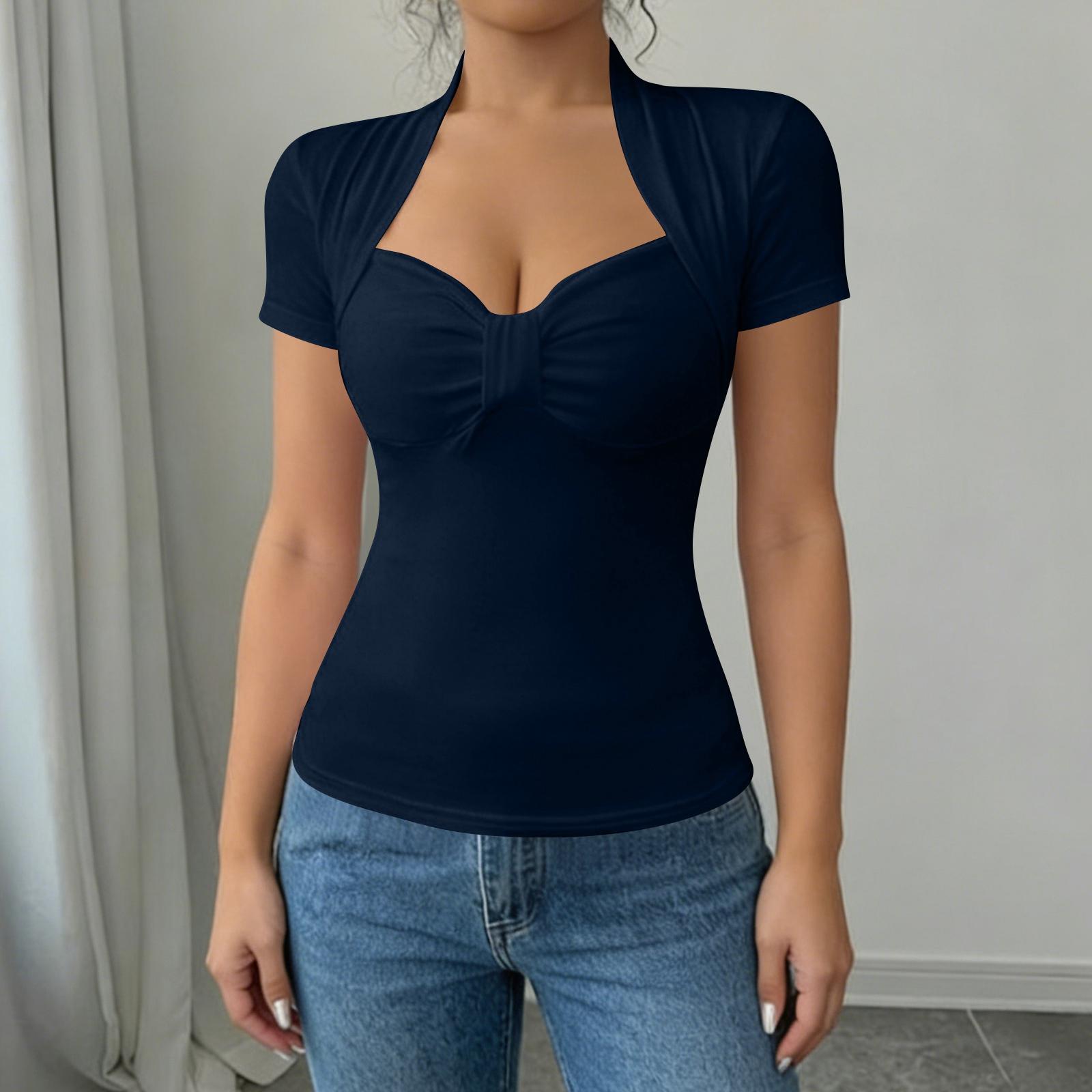 Women Short Sleeve Shrug Style Fitted Ruched Front Neck Pullover Tee Top Stretchy Basic Layering Shirt M
Women Short Sleeve Shrug Style Fitted Ruched Front Neck Pullover Tee Top Stretchy Basic Layering Shirt M