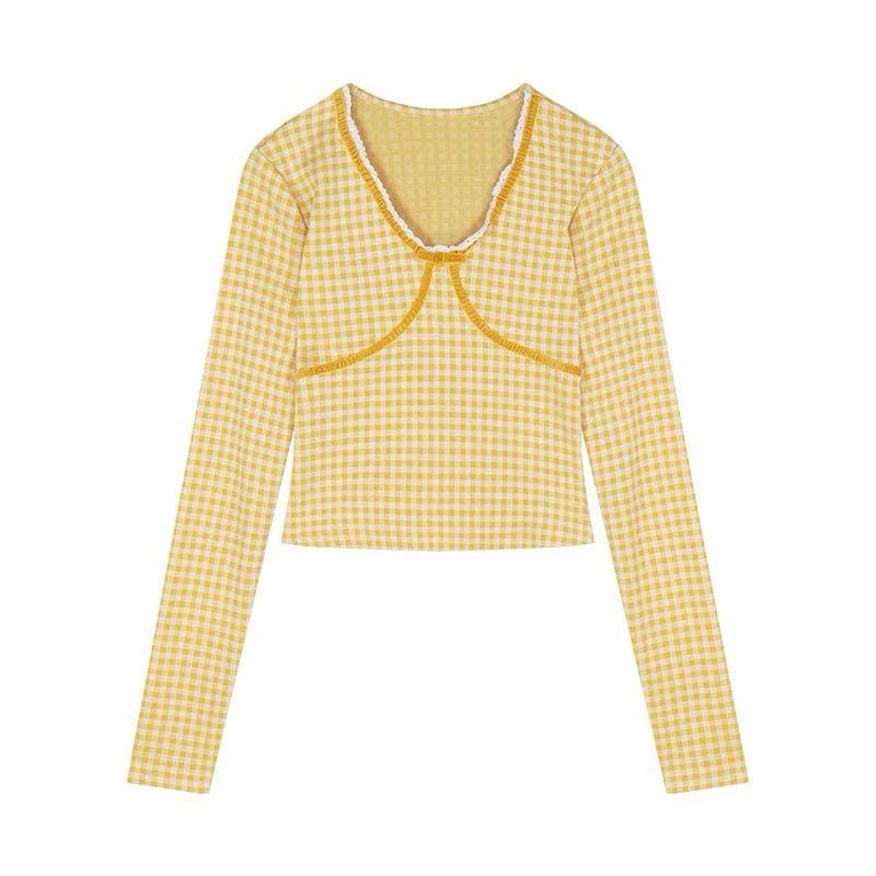 Jenny Sweet Tea Plaid V Neck Sweet and Spicy Lace Slim Long Sleeve Top C769 Yellow check S
Jenny Sweet Tea Plaid V Neck Sweet and Spicy Lace Slim Long Sleeve Top C769 Yellow check S