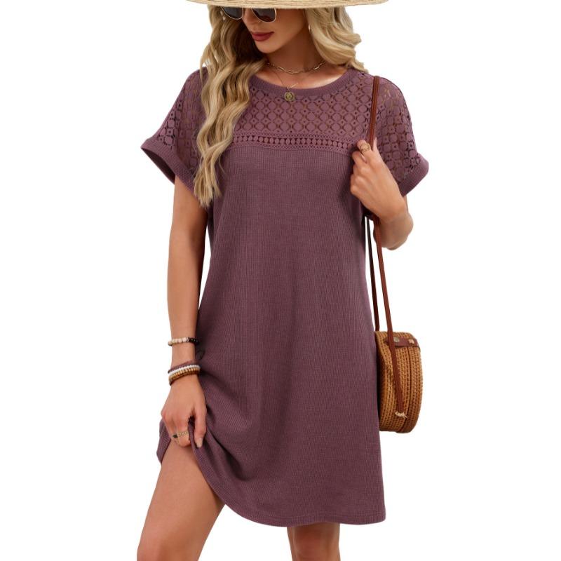 Spring/Summer Lace Splicing Loose Short Sleeve Dress New Solid Color Sweet A-line Dresses Round Neck Elegant Solid Color Casual Simple Party Clothing XXL brick червоний колір
Spring/Summer Lace Splicing Loose Short Sleeve Dress New Solid Color Sweet A-line Dresses Round Neck Elegant Solid Color Casual Simple Party Clothing XXL brick червоний колір