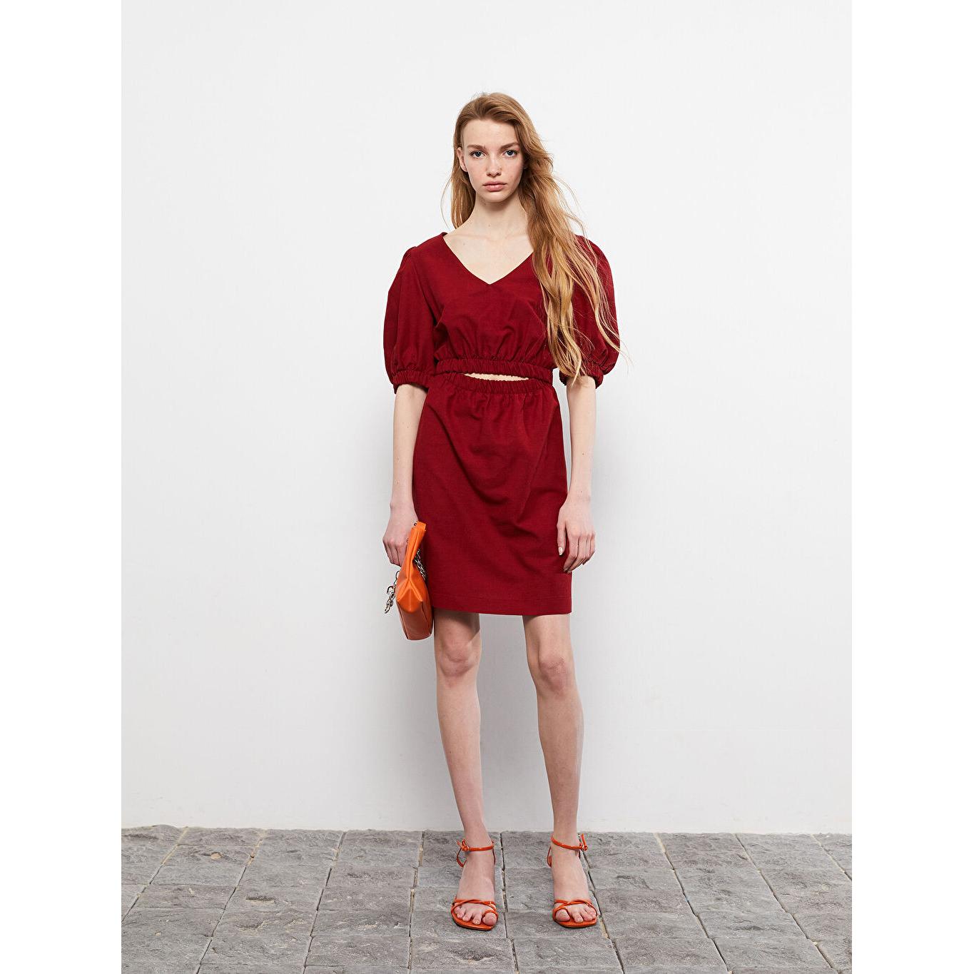 LCW LIMITED Женское платье с V-образным вырезом и прямыми рукавами-фонариками красное 
LCW LIMITED Женское платье с V-образным вырезом и прямыми рукавами-фонариками красное