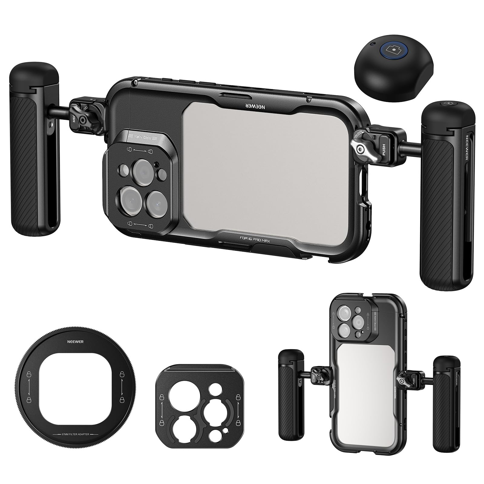 NEEWER Smartphone Cage for 16 Pro Max Video Rig with 2 Quick Release Side Filter Lens Mount Lens Adapter Smartphone Stabilizer Smartphone Holder for
NEEWER Smartphone Cage for 16 Pro Max Video Rig with 2 Quick Release Side Filter Lens Mount Lens Adapter Smartphone Stabilizer Smartphone Holder for