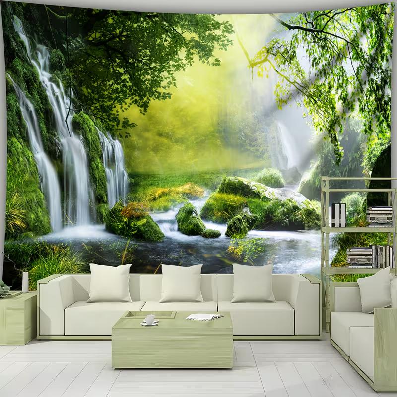 2D Nature Stream Waterfall Tapestry, Mossy Rocks & Sunbeam Forest Landscape Wall Art 47.2x31.5inch/120*80cm
2D Nature Stream Waterfall Tapestry, Mossy Rocks & Sunbeam Forest Landscape Wall Art 47.2x31.5inch/120*80cm