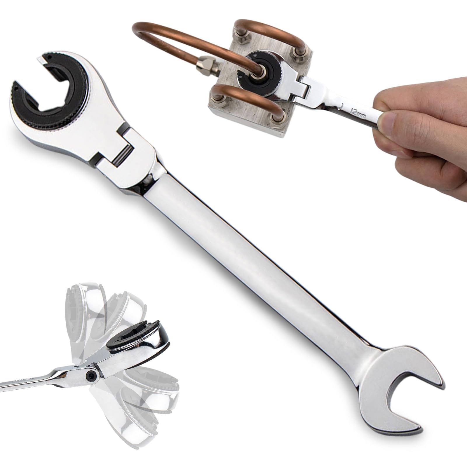 Open Tubing Ratchet Wrench – Metric CR-V Steel, 72-Tooth, 5° Swing Arc, 180° Flex Head, Heavy-Duty Open End Wrench for Tight Spaces and Line Fittings
Open Tubing Ratchet Wrench – Metric CR-V Steel, 72-Tooth, 5° Swing Arc, 180° Flex Head, Heavy-Duty Open End Wrench for Tight Spaces and Line Fittings