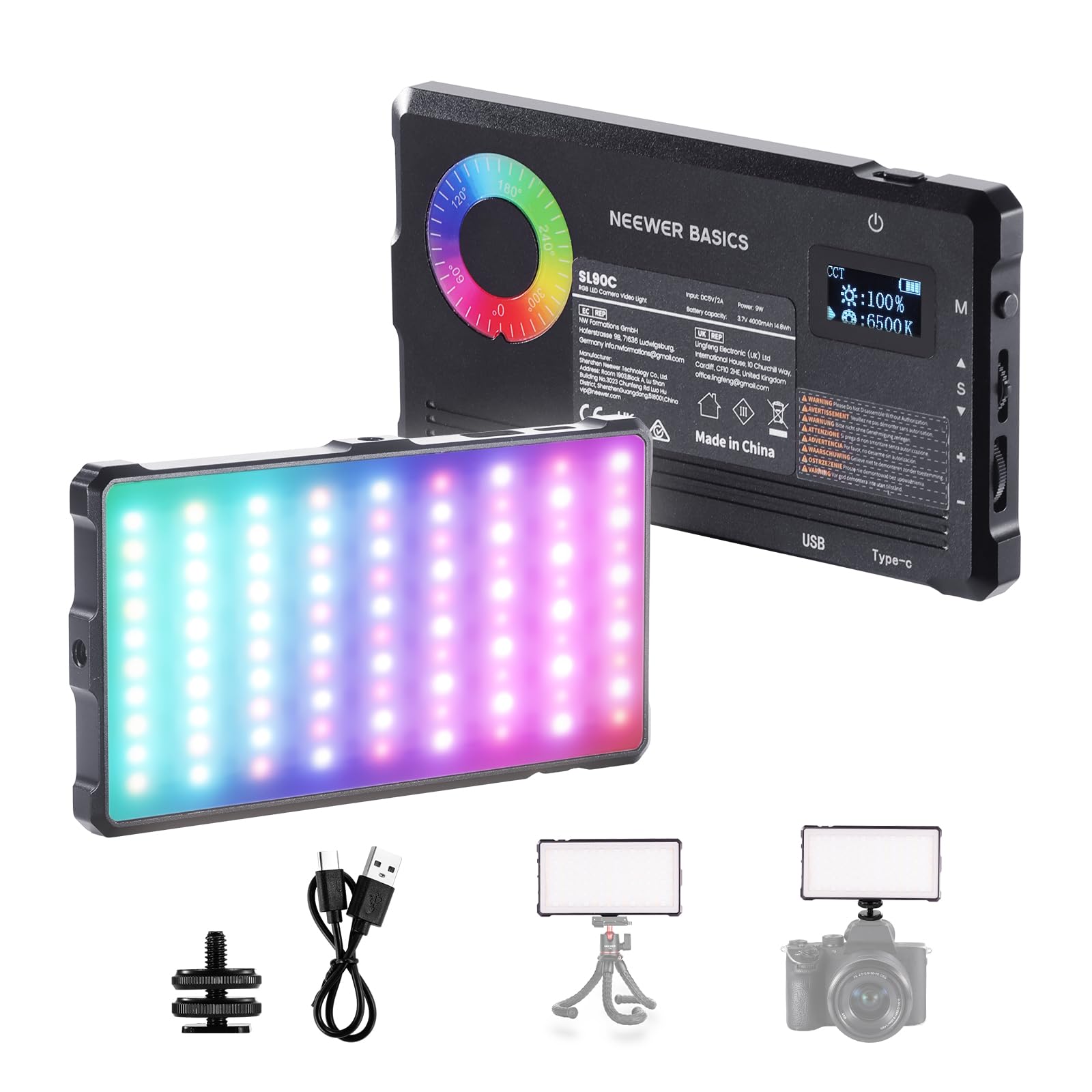 Neewer BASICS RGB Video Light SL90C 8W Dimmable Full Color 2700K-7500K CRI97 Rechargeable 17 Scene Effects Portable LED Panel Light for Tripod DSLR
Neewer BASICS RGB Video Light SL90C 8W Dimmable Full Color 2700K-7500K CRI97 Rechargeable 17 Scene Effects Portable LED Panel Light for Tripod DSLR