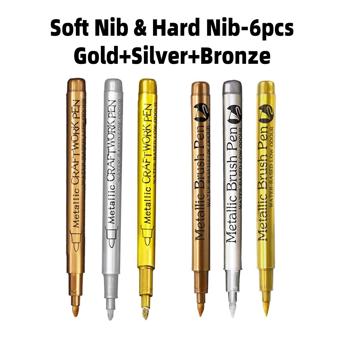 6pcs Soft/Hard Nib Metallic Marker Pens Gold Silver Bronze Assorted Colors,Point 1-5mm for Drawing ,Arts,Crafts,School Supplies
6pcs Soft/Hard Nib Metallic Marker Pens Gold Silver Bronze Assorted Colors,Point 1-5mm for Drawing ,Arts,Crafts,School Supplies
