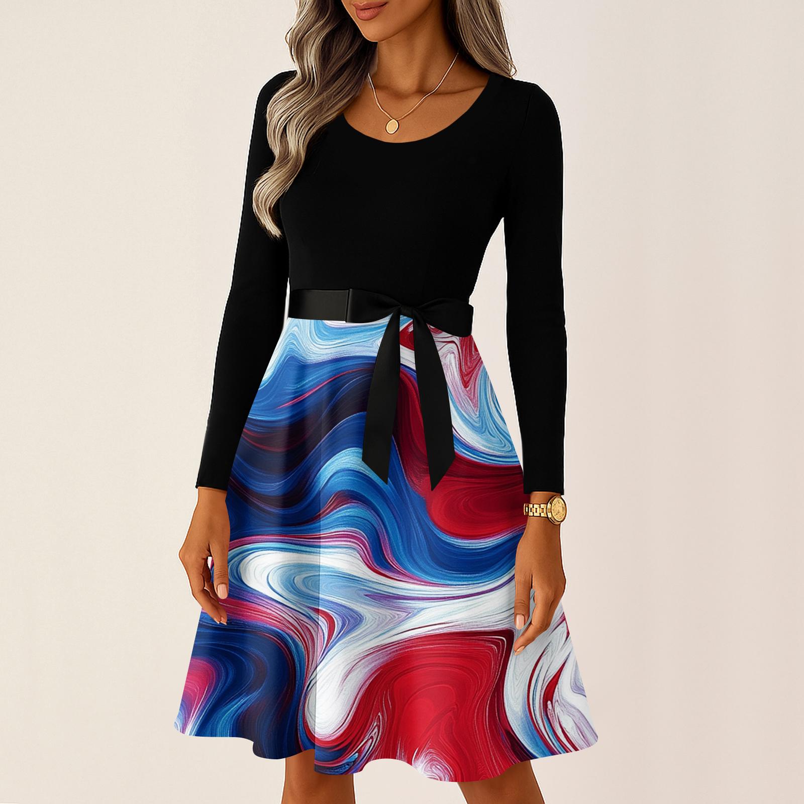 Women’s Casual Long Sleeve Crew Neck Vintage Star Print Dress with Waist Tie for Holiday and Everyday Wear L синий
Women’s Casual Long Sleeve Crew Neck Vintage Star Print Dress with Waist Tie for Holiday and Everyday Wear L синий